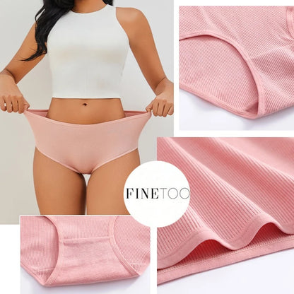 7Pcs Women's Cotton Panties Solid Color Plus Size Briefs Female Mid Waist High Elastic Underwear Cozy Breathable Lingerie S-2XL.
