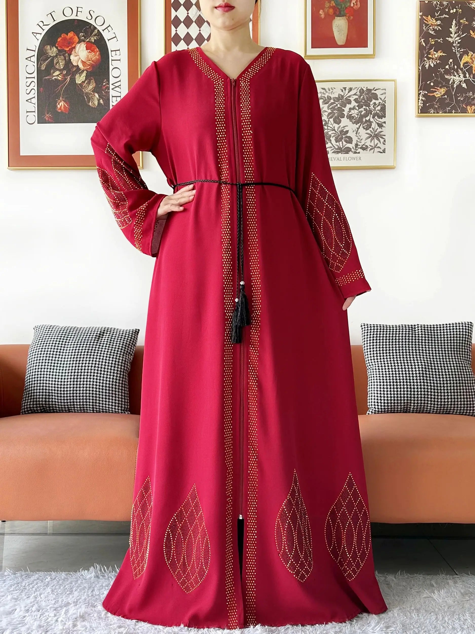 Elegant Women's Party Dress Chiffon Loose Open Zipper Abaya Muslim Islamic Clothing Cardigan Style for Special Occasions.