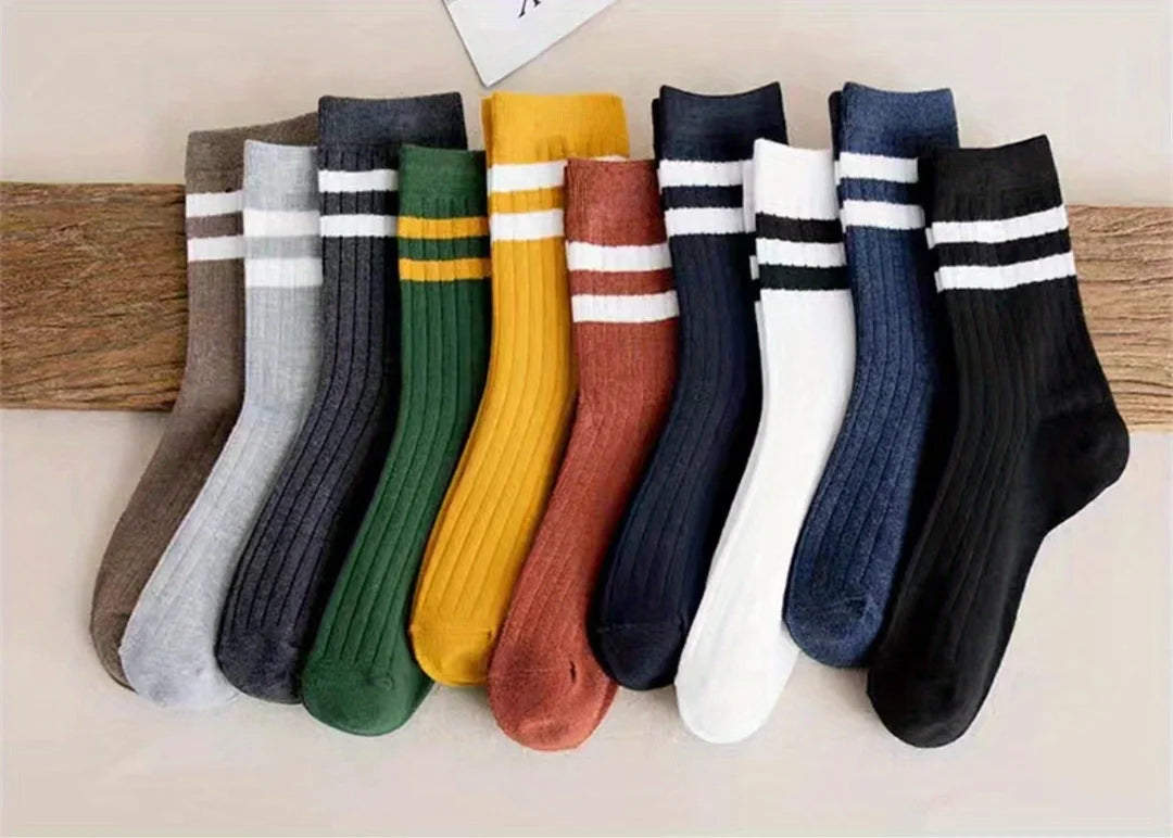 5 Pairs Of Men's Socks, Autumn And Winter Vintage Fun Fashion Athletic Socks, Sports Trend Socks.