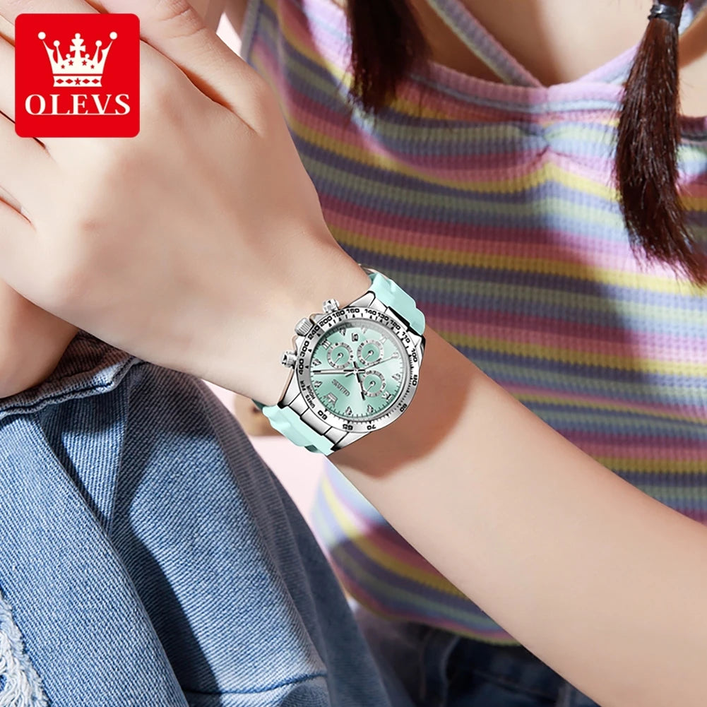 OLEVS Top Luxury Elegant Watch for Women Waterproof Luminous Ladies Watch Light Blue Silicone Strap Quartz Women's Watches Reloj.