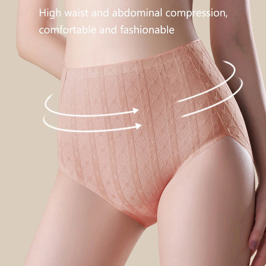 3Pcs/set Women's Seamless High Waist Cotton Panties - Tummy Control Antibacterial Hip Hugger Underwear Soft Stretch Briefs.