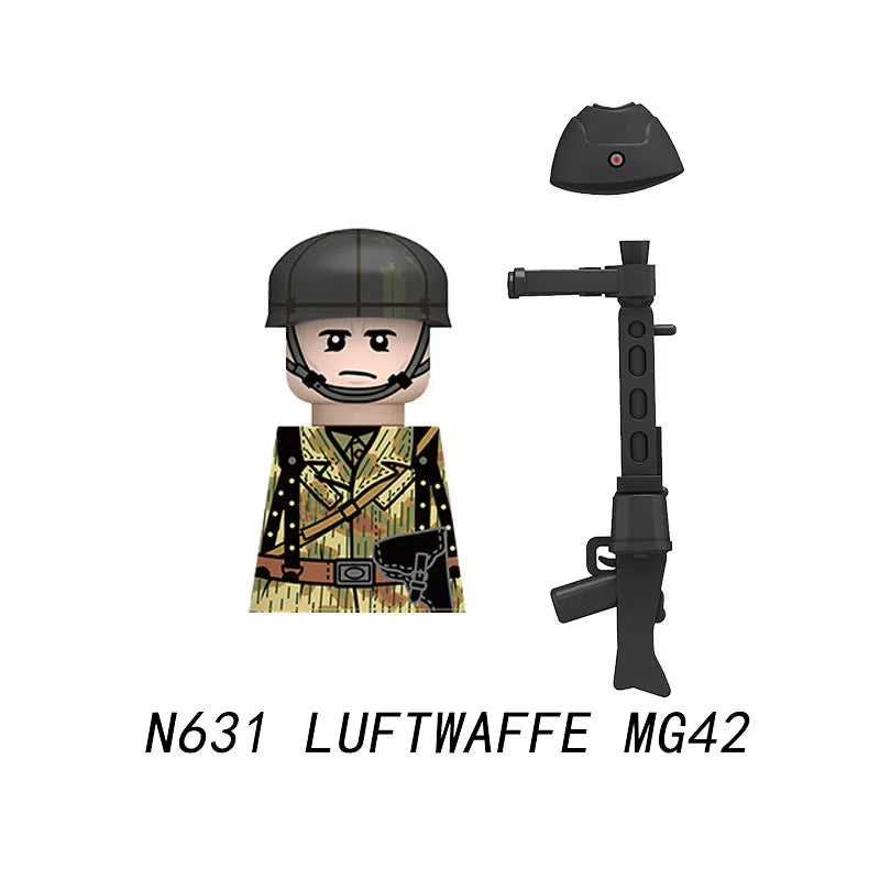 Military WWII Figure Building Blocks Accessories MP40 Rocket Launcher MG42 Officer Army Camouflage Soldier Pzf 98K Toy Gift N029