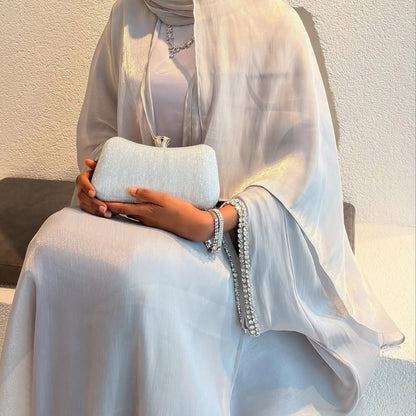 2025 New Abaya Set Shinny Dubai Abaya Cardigan Inner Dress Hijab 3pcs Set Islamic Clothing Women Abaya Muslim Dress.