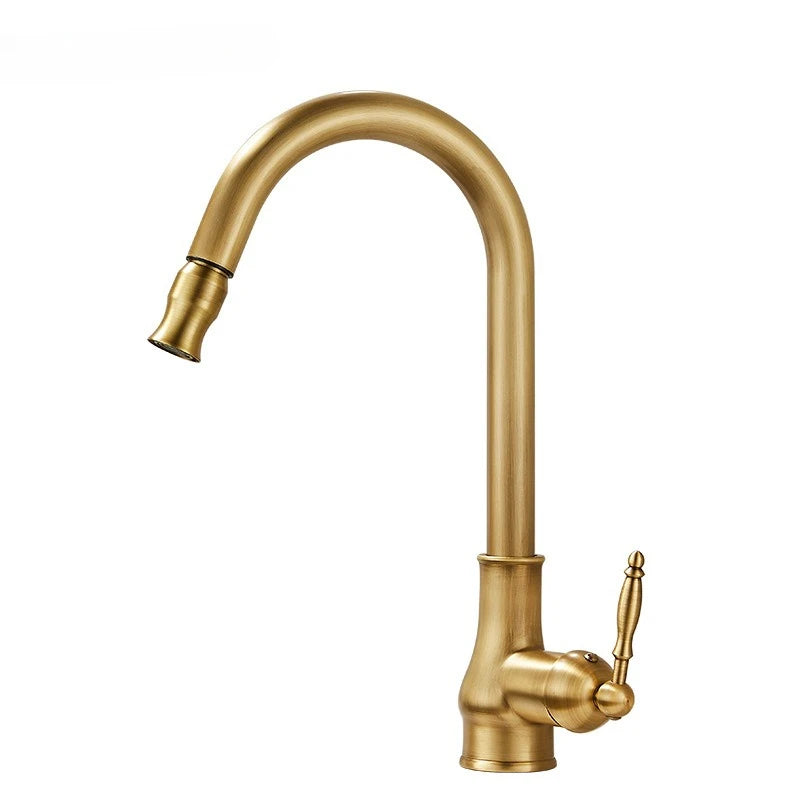 Antique Brass Kitchen Faucet Pull Out Spout Kitchen Faucets Black Single Hole Swivel Hot Cold Water Kitchen Mixers Taps