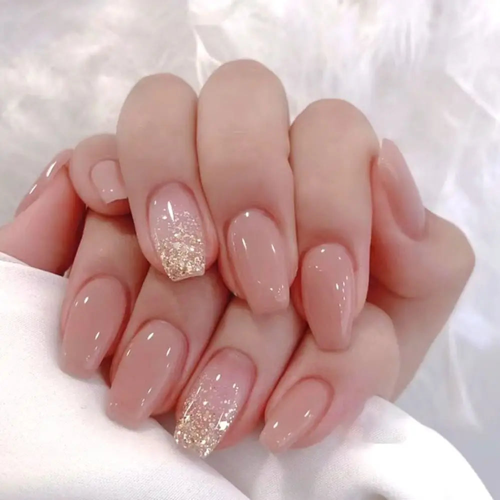 24pcs Gradient Fake Nails French Ballerina Nail Waterproof Faux Medium Coffin false nails Fingernails Press on Nails Tips.