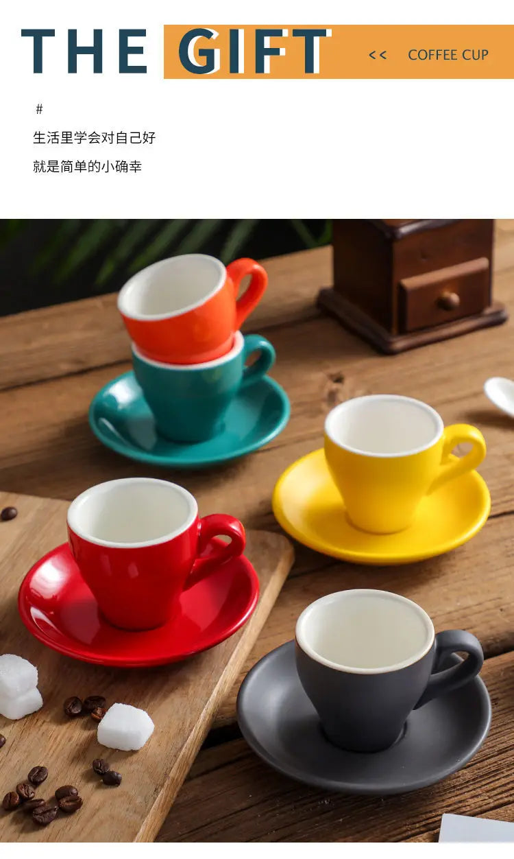 Thickened Ceramic Coffee Cup Set 80ML Italian Espresso Cup Plate Small Cup Colorful with Plate Spoon Drinkware.