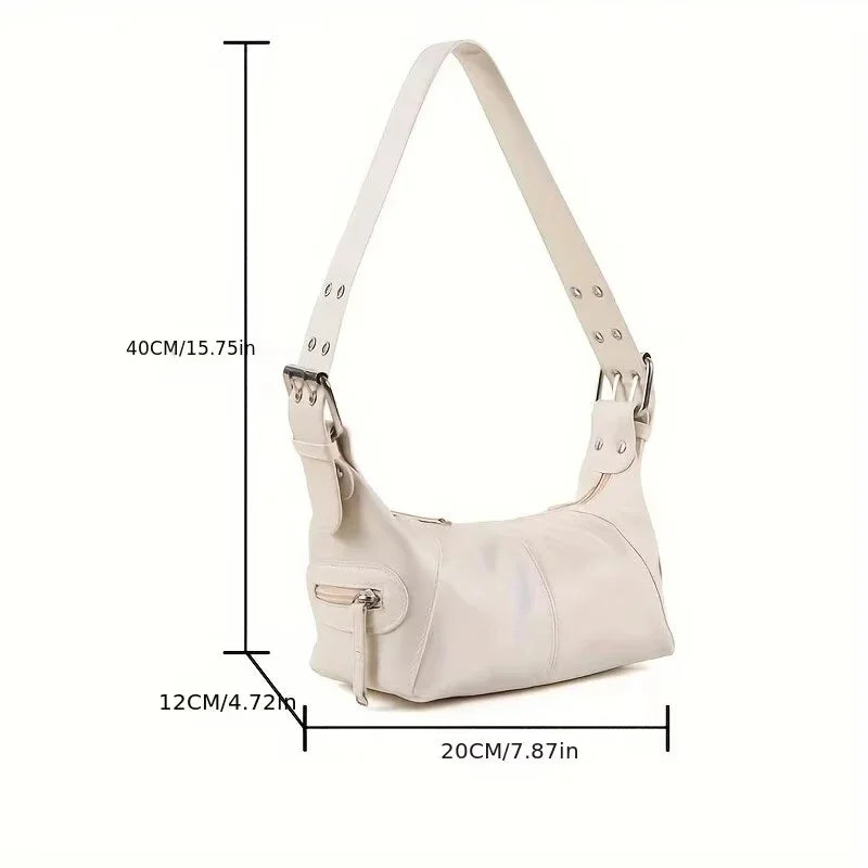 Underarm bag cool pull girl niche design shoulder bag retro leather zipper handbag.
