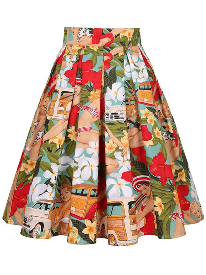 2025 Summer French High Waist Pleated Skirts Blue 50s Vintage Casual Dance Party Skirt Sexy Cute Midi Lemon Skater Women Clothes.