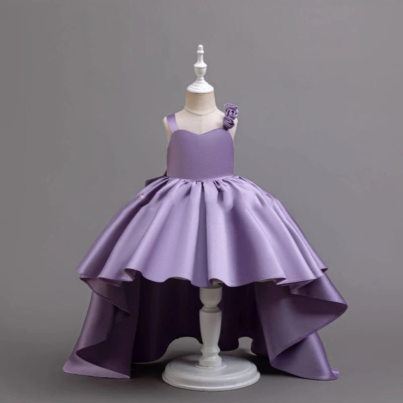 2025 Neues Mädchen-Partykleid mit lila Schwanz, Smoking für 2–6 Jahre alte Mädchen, Festival-Performance-Abendkleid, Huatong-Hochzeitskleid.