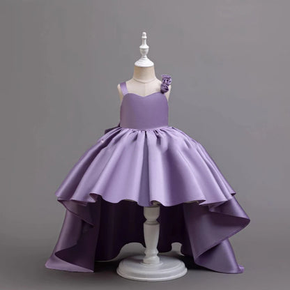 2025 Neues Mädchen-Partykleid mit lila Schwanz, Smoking für 2–6 Jahre alte Mädchen, Festival-Performance-Abendkleid, Huatong-Hochzeitskleid.