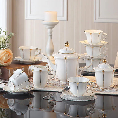 Gold Pearl Bone China Coffee Set British Porcelain Tea Luxury Ceramic Pot Creamer Sugar Bowl Teatime Teapot Cup Mug.