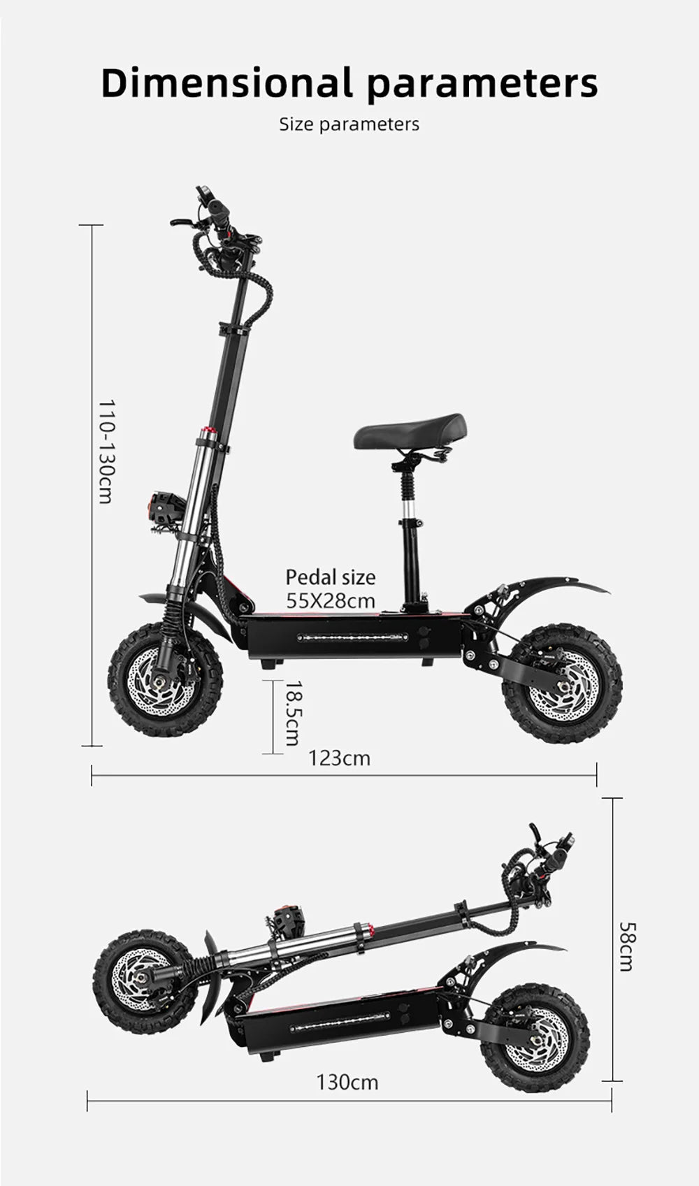 BOYUEDA S3-11 Electric Scooter, 120km Range, 85km/h Max Speed, 2*3000W Motor, 60V 38AH Battery,11-inch Tire,  LCD Display