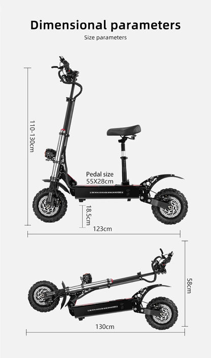 BOYUEDA S3-11 Electric Scooter, 120km Range, 85km/h Max Speed, 2*3000W Motor, 60V 38AH Battery,11-inch Tire,  LCD Display