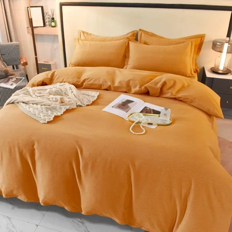 2024 new light luxury solid color thickened cotton abraded four-piece set, pure cotton warm, available in autumn and winter.