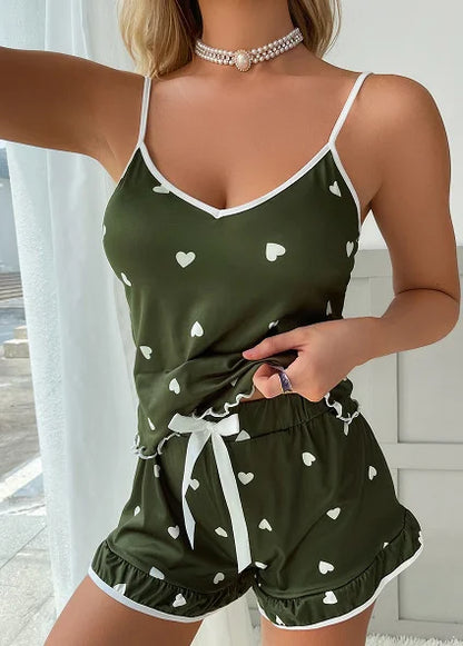 2Pcs Sommer Pyjamas Set für Frauen 2023 Sexy Hause Kleidung SleepwearTank Top Anzüge Shorts Nette Unterwäsche Nachtwäsche Weich Sleeveless