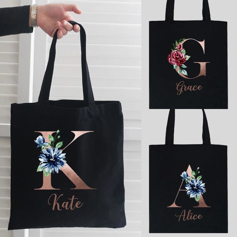 Custom Name Handbag Travel Storage Shoulder Bag Simple Tote Bags Birthday Customize Wedding Bridesmaid Gift Canvas Tote Bag.