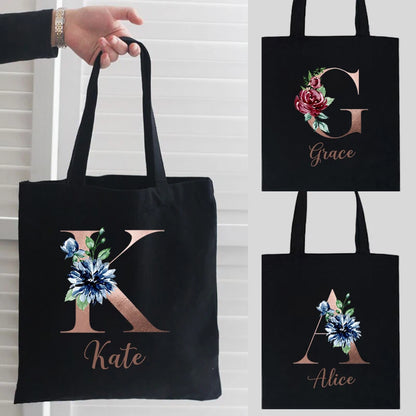 Custom Name Handbag Travel Storage Shoulder Bag Simple Tote Bags Birthday Customize Wedding Bridesmaid Gift Canvas Tote Bag.