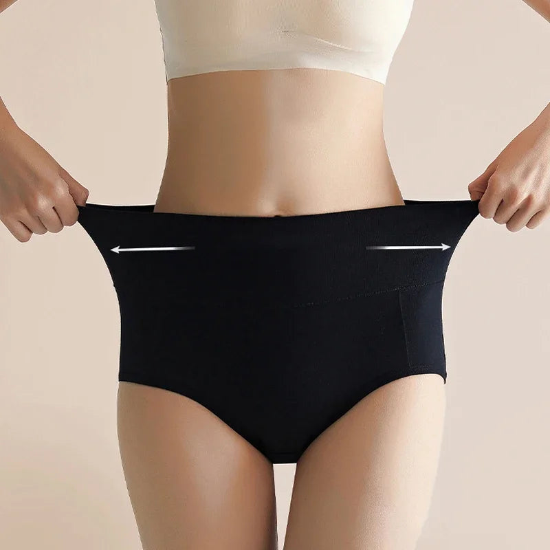 High Waist Period Underwear for Women | Cotton Leak Proof Panties | Anti-Overnight Flow | Plus Size M-4XL (Black/Beige).