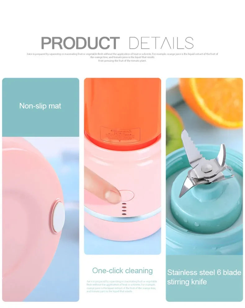 Portable Electric Fruit Juicer Wireless USB Rechargeable 6 Blades Mini Mixer Multifunction Summer Smoothie Blender Machine.