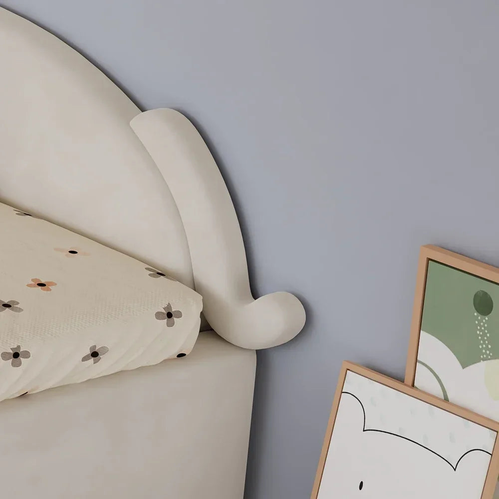 Polsterbett, Einzelbett, süßes Katzendesign, hydraulisches Bett mit Stauraum und Gürtelgriffen, stabiler Gitterrost, 90 x 200 cm