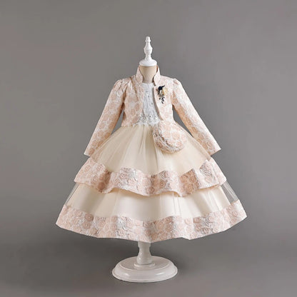 Neues Mädchenkleid, zweiteiliges Set, 3–10 Jahre alt, wunderschönes Weihnachts-Performance-Kleid, Herbst-Party-Abschlussballkleid für Mädchen