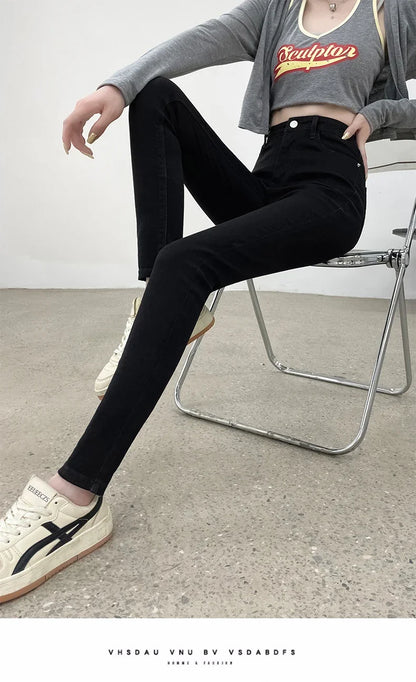 Spring and Summer Women's Casual Office Tight Solid Color Jeans Stretch Sexy Fashionable Classic Slim Fit Denim Pants Female.