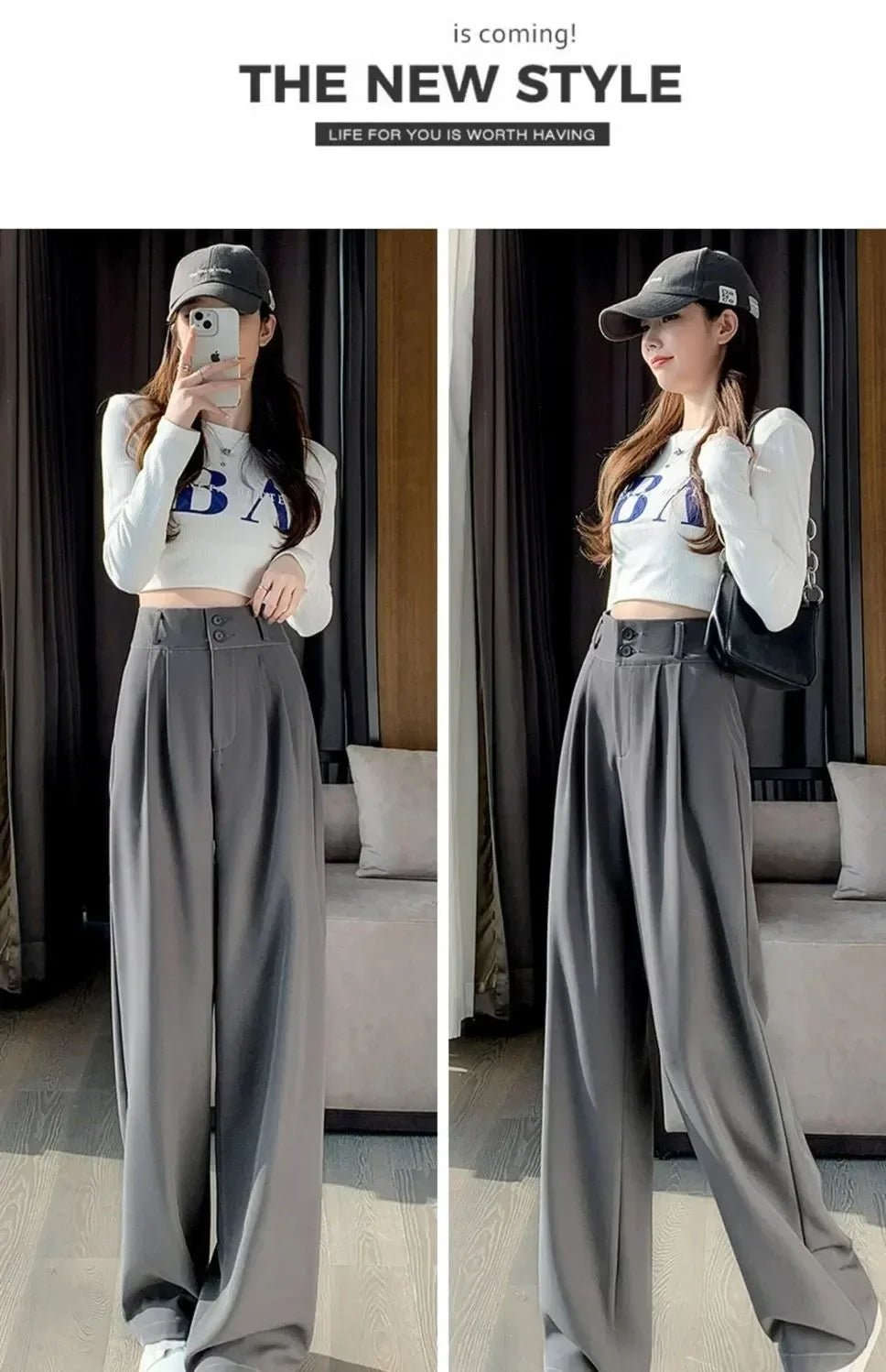 Elegante Breite Bein Hosen Frauen Koreanischen Stil Hohe Taille Schwarz Baggy Hosen Büro Damen Mode Lose Anzug Hosen Streetwear.
