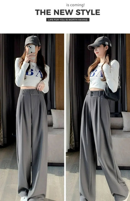 Elegante Breite Bein Hosen Frauen Koreanischen Stil Hohe Taille Schwarz Baggy Hosen Büro Damen Mode Lose Anzug Hosen Streetwear.