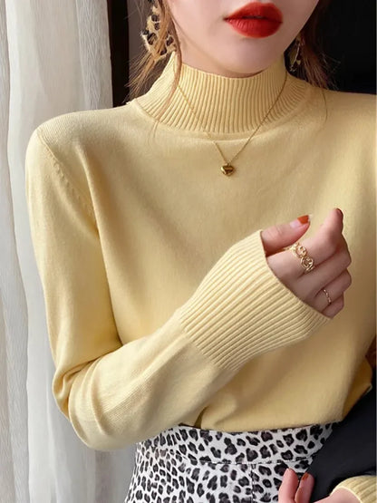 Herbst Winter Chic Bottom Pullover Frauen Mode Rollkragen Pullover Lose Langarm Gestrickte Jumper Weiche Warme Pull Femme Top