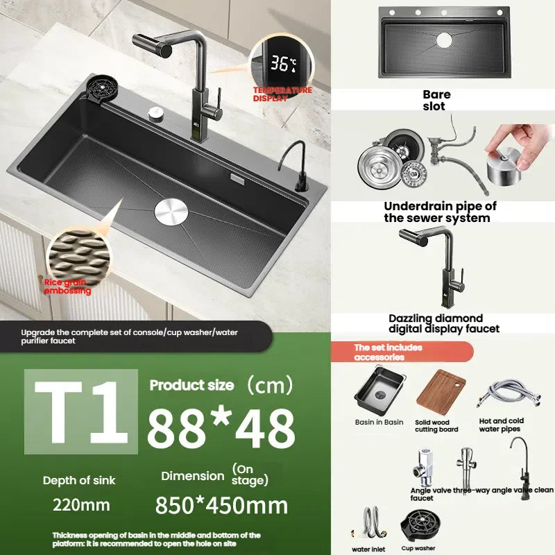 Kitchen Sink Stainless Steels Large Single Slot Multifunctional Dishwashing Bowl Household Wash Dish and Wash Vegetables Basin