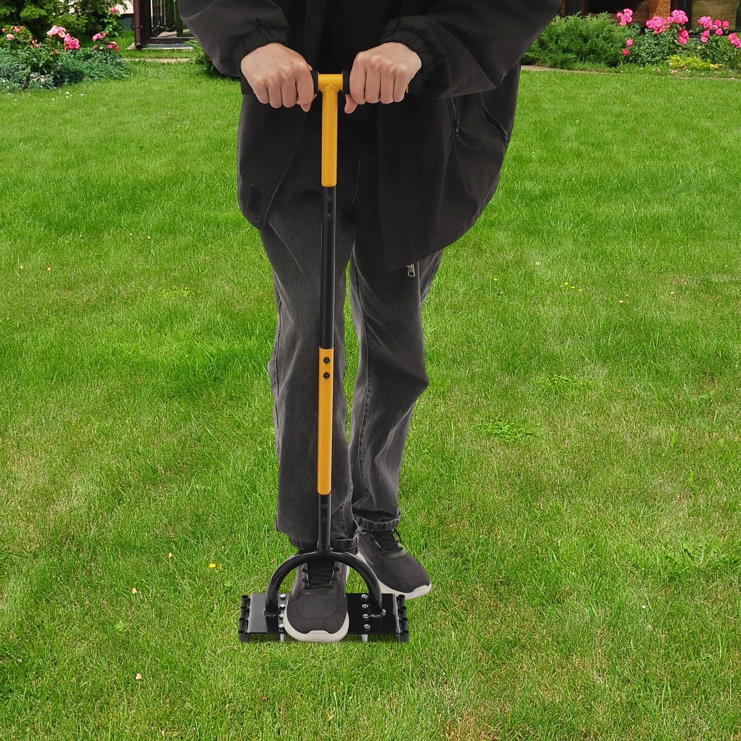 2-in-1-Rasenbelüftungswerkzeug, manuelles Rasenbelüfterwerkzeug mit 16 Spikes und 8 Entkern für Gartengras, loser Boden, verhindert Verdichtung