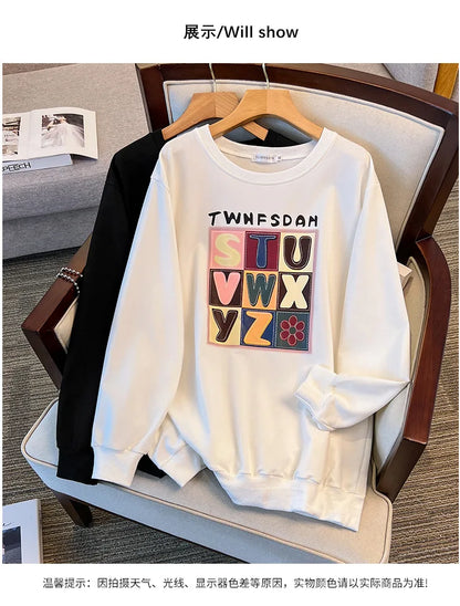 175 kg Plus Größe Damen Büste 170 Frühling Herbst lose Langarm Druck Brief Pullover Sweatshirts 4XL 5XL 6XL 7XL 8XL 9XL.