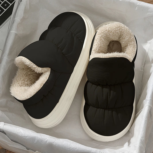 QYCKABY Plush Shoes For Women Mules Indoor Outside Winter Home Warm Fluffy Anti-skid Boots Fur Cotton Shoe Men Outdoors Sneakers.