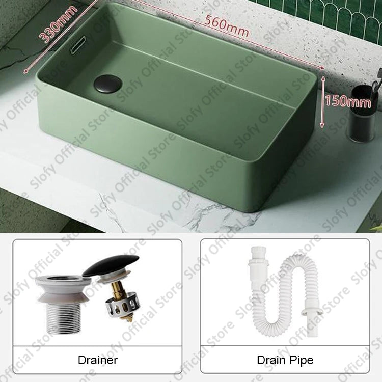 Grünes Haushalts-Hotel-Badezimmerwaschbecken, einfaches künstlerisches Keramik-Waschbecken über der Theke, Sockelwaschbecken, Balkon, Waschmaschine, Waschbecken