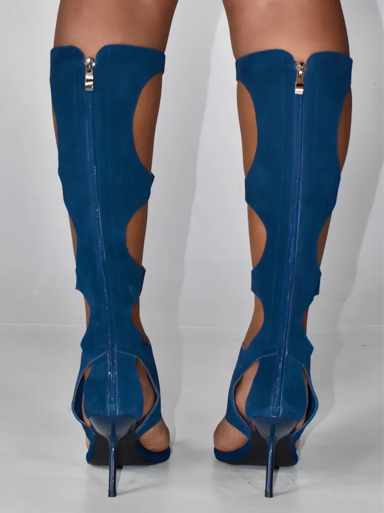 2025 New Luxury Women's Knee-High Boots | Real Horsehair Cut-Out Stiletto Heel & Rear Zipper | Evening Party Club Dress Shoes.