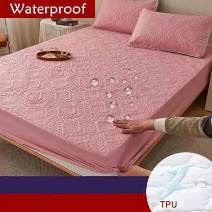 Waterproof Mattress Protector Thicken Fitted Bed Sheet Breathable & Noiseless Mattress Pad for Twin/Double/Queen/King Size Beds
