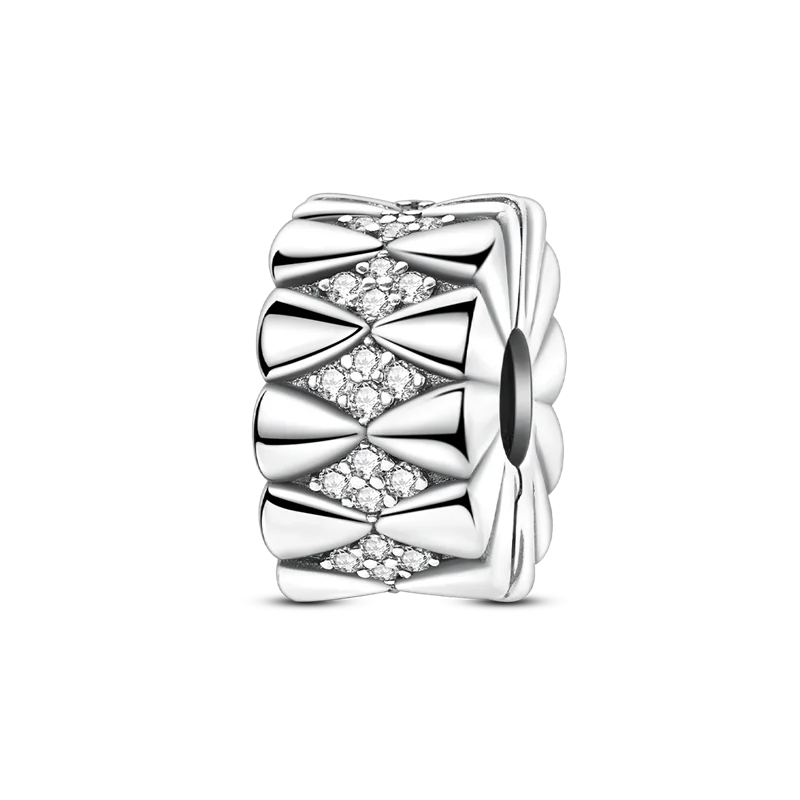 Silver Clasp 925 Sterling Silver CZ pave Clip Charms Daisy Beads Stopper Safety Chain fit Original Bangle Bracelet Jewelry Clip