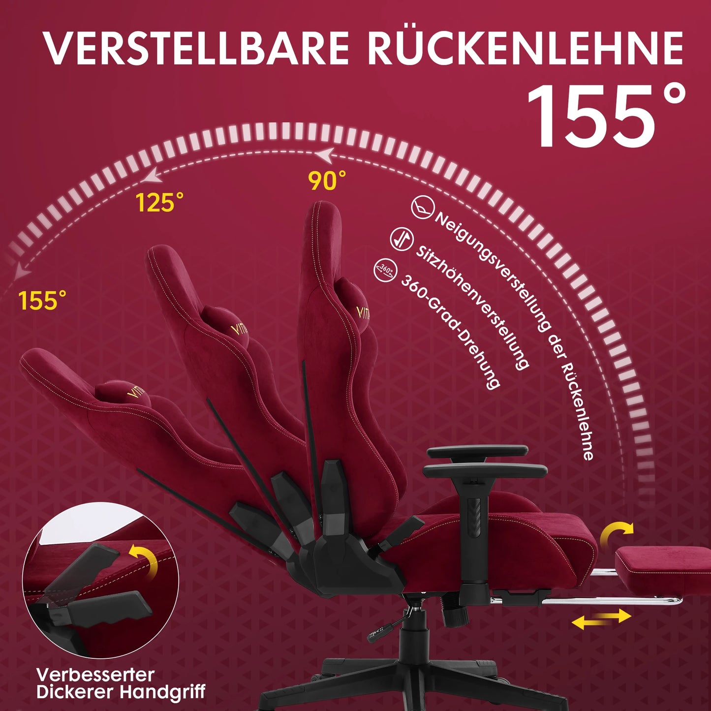 Ergonomischer roter Gaming-Stuhl für Erwachsene, Innen-PC, Computerstuhl, Rennbürostuhl, höhenverstellbarer Drehstuhl aus Wildleder