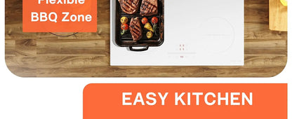 NOXTON White/Black Induction Hob Plug in, (UK:2800W/EU:3500W) 4 Zones with 1 Grill Zone, 60CM Touch, Safety Lock,Ceramic Glass.