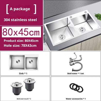 304 Stainless Steel Large Double Sink Kitchen Silver Multifunctional Sinks Household Washbasin Undermount Basin