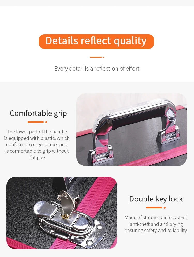Makeup Train Case Pro Adjustable 4 Sliding Trays Cosmetic Case Storage Organizer Box Lockable Compartments.