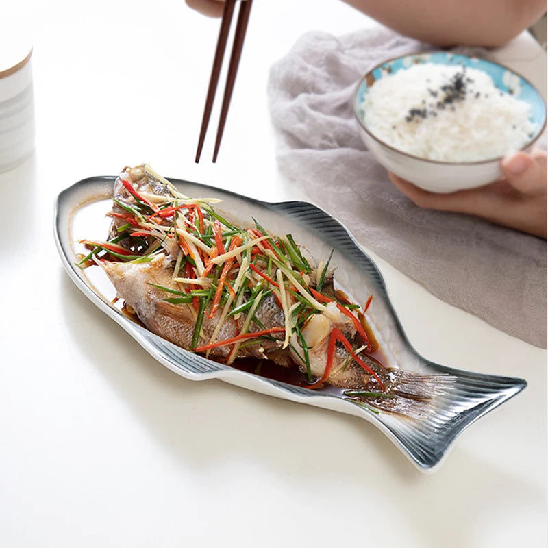 Japanese Ceramic Fish Plate White Irregular Plate Healthy Tableware Kitchen Cookware Dessert Sushi Pasta Plate Hotel Tableware.