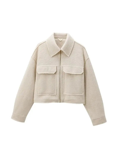 TRZA-Kurzjacke mit Taschen für Damen, Langarmmantel, Reißverschluss vorne, Damenoberbekleidung, schicke Oberteile, Mode.