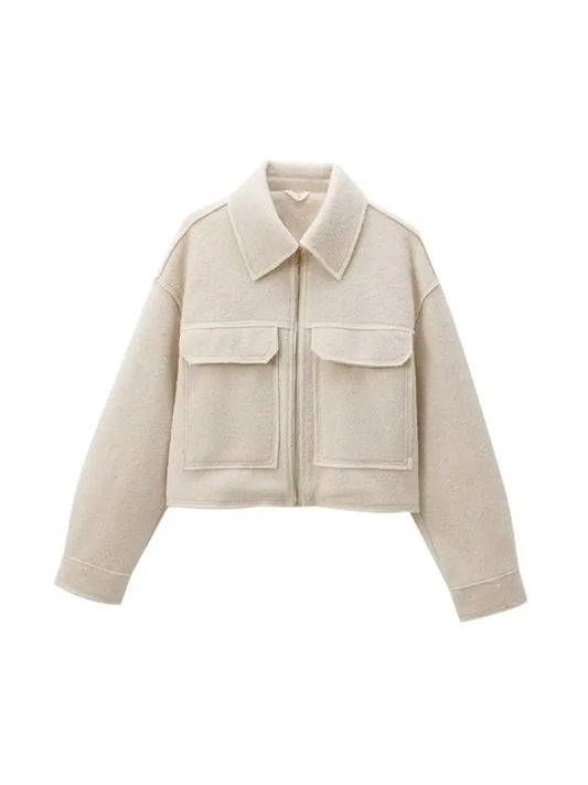 TRZA-Kurzjacke mit Taschen für Damen, Langarmmantel, Reißverschluss vorne, Damenoberbekleidung, schicke Oberteile, Mode.