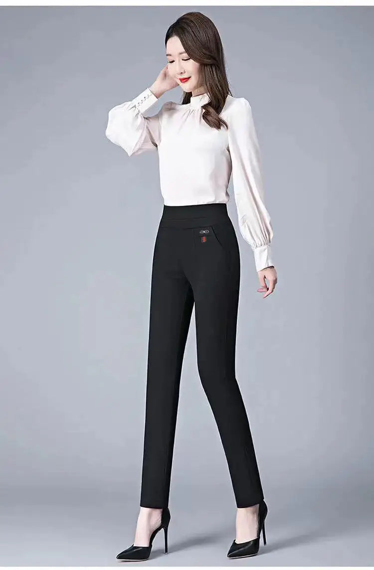 Büro Dame Feste Big Size 6XL Alle-spiel Bleistift Hosen Frühling Herbst Mode Frauen Elastische Hohe Taille Taschen Gerade hosen