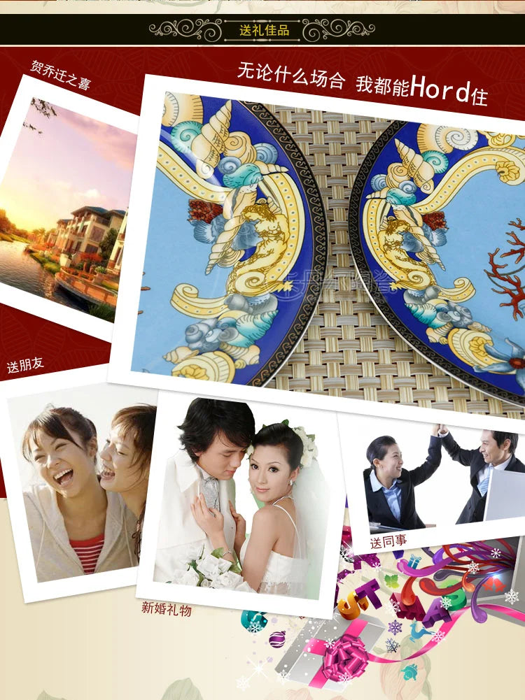 Luxury Blue Ocean Bone China Dishes Plates Western Clubhouse Upscale Heart Of The Sea Ceramic Tableware Decorative Plate.