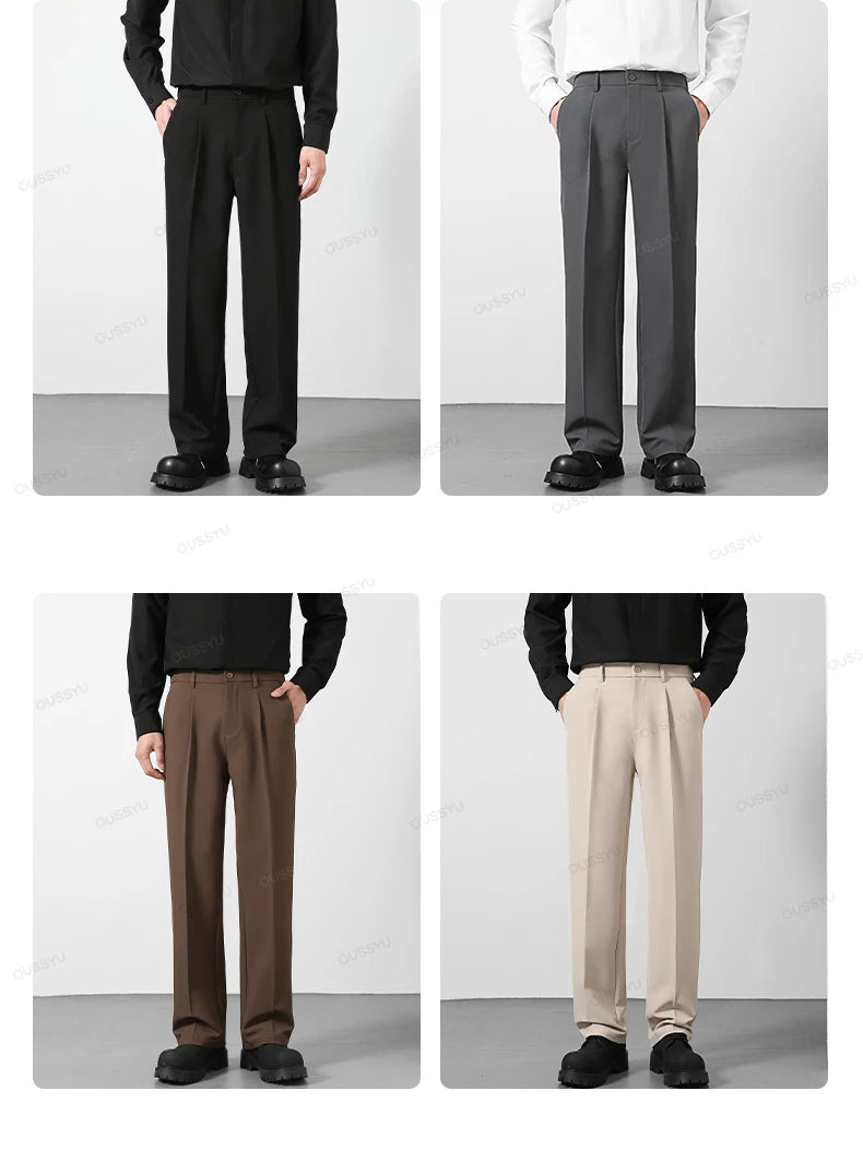 OUSSYU Brand Autumn Casual Pants Men Business Elastic Waist Korean Style Black Brown Grey Khaki Trousers Male Plus Size S-4XL.