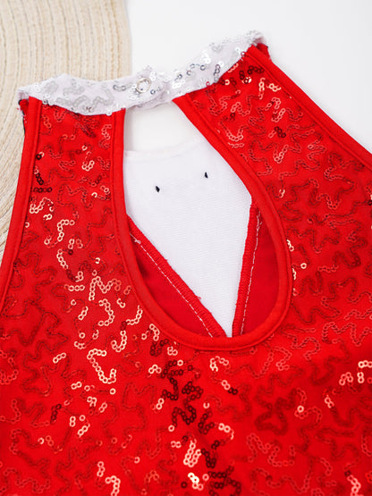 Kind Mädchen Ärmellose Glänzende Pailletten Quaste Boyshorts Kleid Latin Jazz Dance Cha-cha Samba Bühne Leistung Kostüm Dancewear