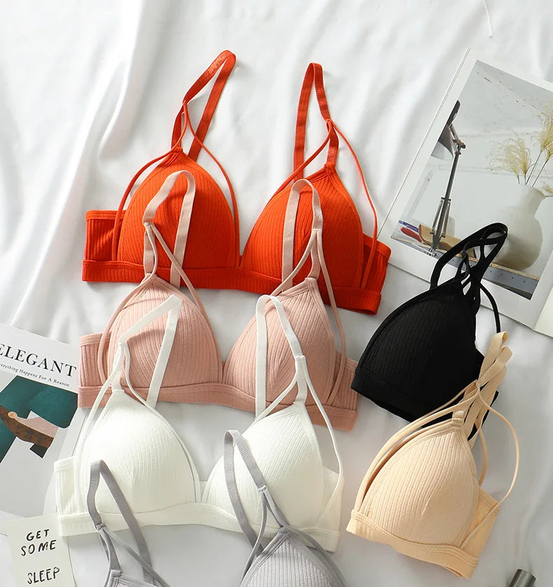 Sexy Women Bra Wire Free Brassiere Push Up Lingerie French Triangle Cup Bra Underwear Thread Top Female Intimates Bralette.