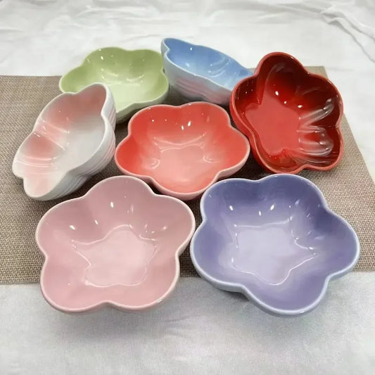 5 Inch Creative Flower Ceramic Bowl Small Deep Dish Solid Color Ceramic Bowl Small Dish Dip Dish Home Kitchen Supplies Gift.